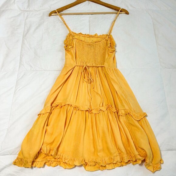 Forever 21 Yellow Ruffle Tiered Mini Sleeveless Babydoll Dress Size Medium - Picture 6 of 7